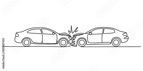Continuous line drawing of car crash isolated on transparent background, isolated on white background, Vector, illustration