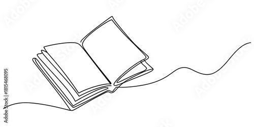 Open book continuous one line drawing isolated on transparent background, isolated on white background, Vector, illustration