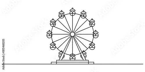 Continuous line ferris wheel isolated on transparent background, isolated on white background, Vector, illustration