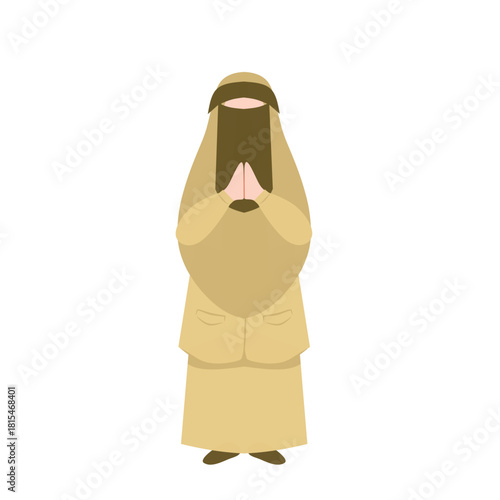 Female Teacher in Niqab and Khaki Uniform – Flat Faceless Illustration