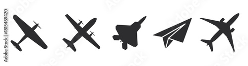Airplane icons set. Icons of different types of planes. Airplane silhouette. Flight transport symbol. Vector image