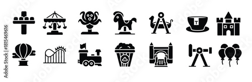 amusement park glyph icons set