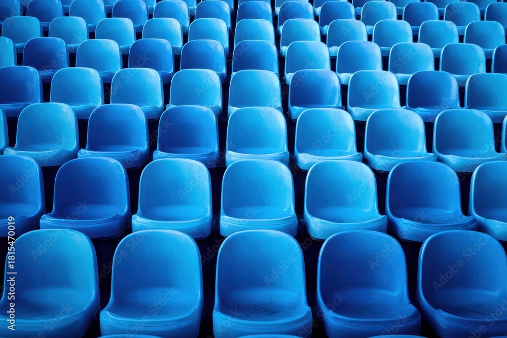 Naklejka premium Rows of Empty Blue Stadium Seats in Symmetrical Pattern