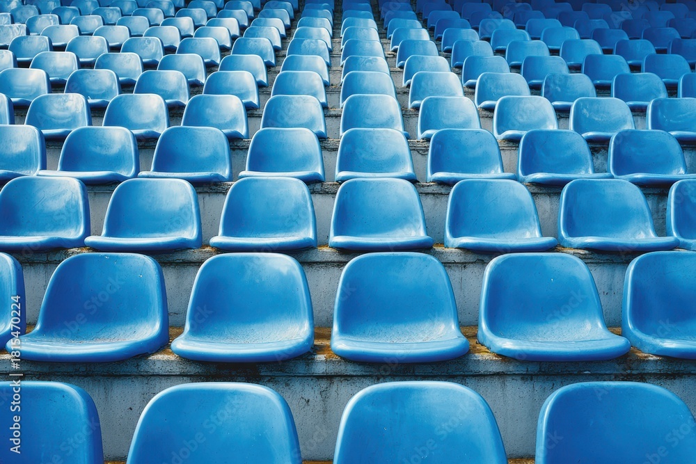 Naklejka premium Rows of Empty Blue Stadium Seats in Symmetrical Pattern