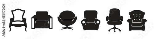 armchairs icons set black on a white background