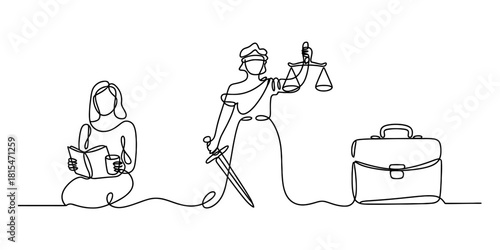 Continuous line art of justice, learning, and law isolated on transparent background, isolated on white background, Vector, illustration
