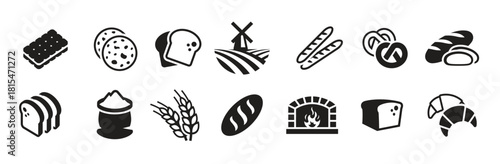 bakery bread icon set black on a white background 