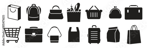 bag icons set black on a white background 
