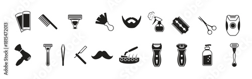 barber shoving icons set black on a white background