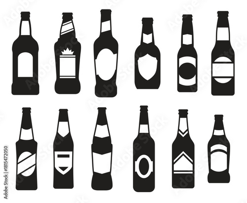 beer bottles black isolated icons set on white background