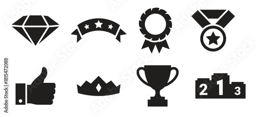 awards icons set black o na white background 
