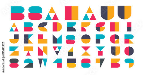 Bauhaus alphabet stylized vector, geometric typeface flat design