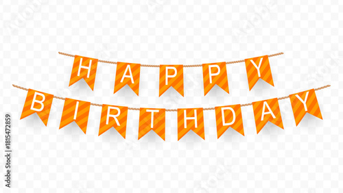 Flat Orange Striped Happy Birthday Garland String Decoration Element Graphic