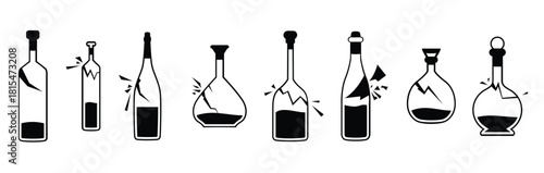 black and white broken bottle vector .