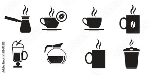 black isolated icons on a theme coffee