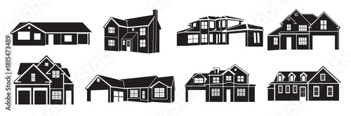 black silhouettes of houses and cottages