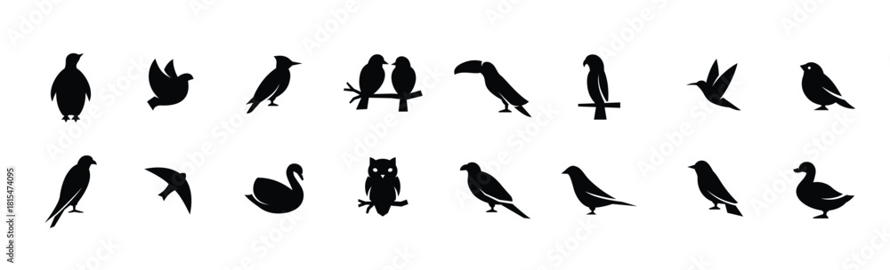 Fototapeta premium birds icon set white on a black background