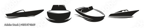 boat icons set black on a white background
