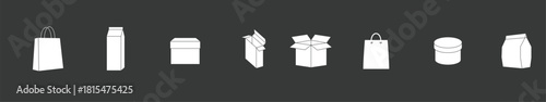boxes icons set white on a black background