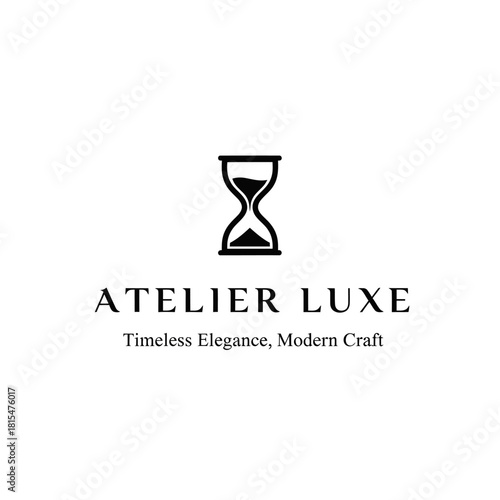 Atelier Luxe logo with hourglass symbol and tagline.