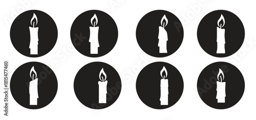  candles icons set white on a black background