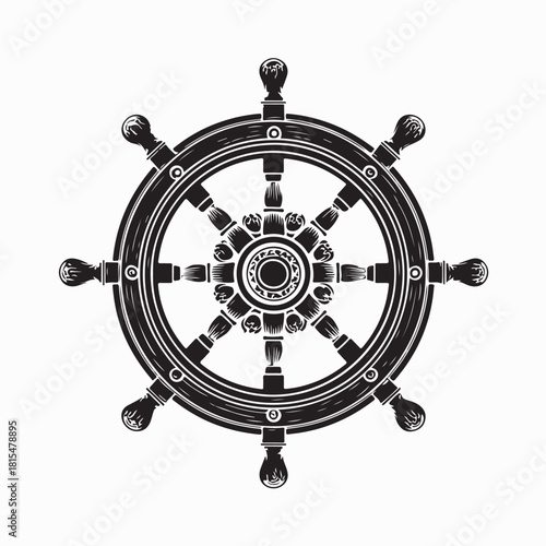 Wooden Ship Steering Wheel Antique Style Vector on white background