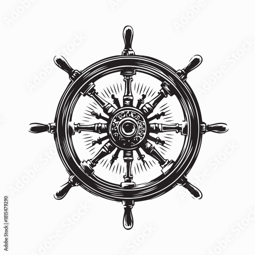 Old Wooden Steering Wheel Nautical Vector on white background