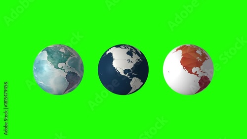 Rotating Earth Animation – 3 Globe Styles on Green Screen