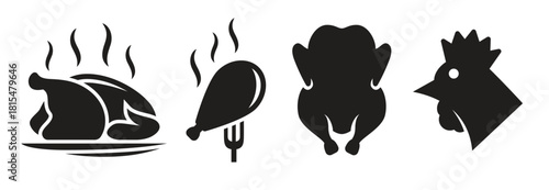  chicken fried chicken icons set black on a white background