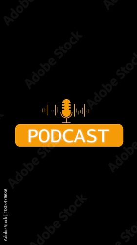 Orange microphone with sound waves animation vertical video. Podcast intro for audio streaming and online radio show vertical video.