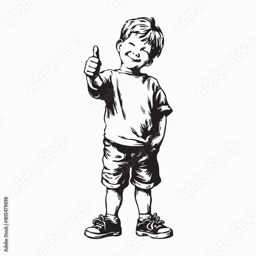 Cute Boy Gesturing Thumbs Up Vector Design on white background