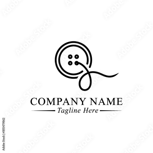 Elegant Black and White Button with Thread Logo Design for Tailoring Business.