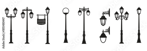 city street silhouette set black on a white background