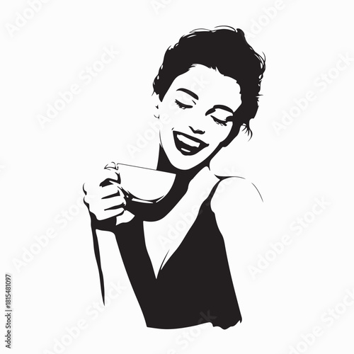 Beautiful Fashion Woman Holding Coffee Cup Vector on white background