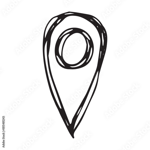 Hand drawn map pin Map marker pointer sign GPS and mapping tools Location pin symbol Pinpoint clipart in doodle style Single element for web, design