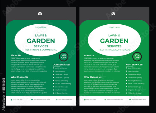 This editable social media flyer template enhances your garden services' online presence. It is perfect for promoting landscaping lawn & garden flyer design template landscaping services Tree and gard