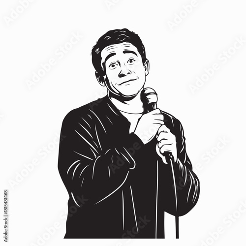 Funny Comedian Holding Microphone Vector Design on white background