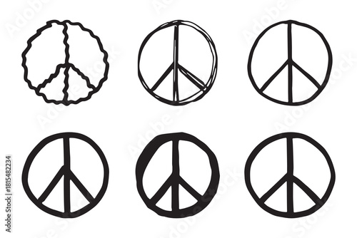 Set of hand drawn peace sign No war symbol Hippie clipart in doodle style Single element for print, web, design, decor