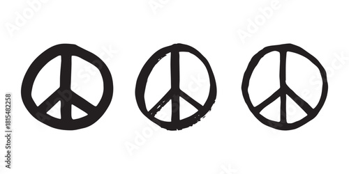 Set of hand drawn peace sign No war symbol Hippie clipart in doodle style Single element for print, web, design, decor
