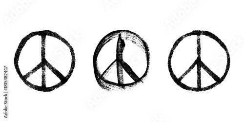 Set of hand drawn peace sign No war symbol Hippie clipart in doodle style Single element for print, web, design, decor