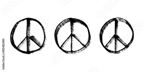 Set of hand drawn peace sign No war symbol Hippie clipart in doodle style Single element for print, web, design, decor