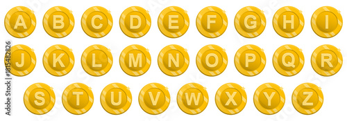 Glossy Golden Coin Alphabet Initial Letter Icon for Game or Education
