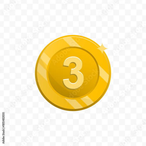 Cartoon Style Golden Coin Number Three Game Element Illustration