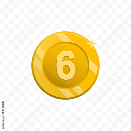 Shiny Cartoon Style Six Number Golden Coin for Finance Elements