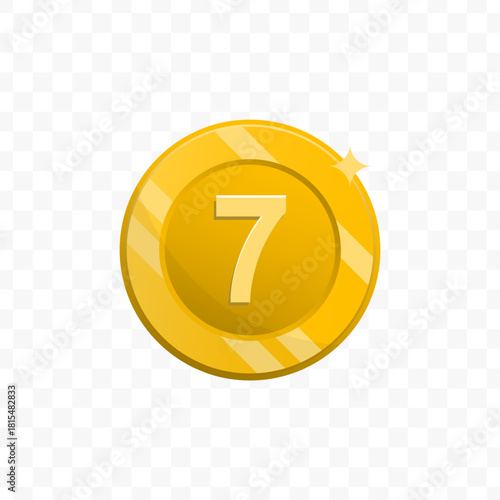 Modern Flat Style Number Seven on Golden Coin Element Illustration