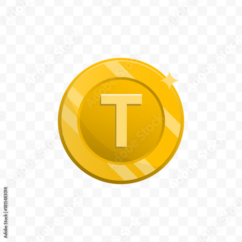 Glossy Detailed Letter T Coin Cryptocurrency Token Finance Element