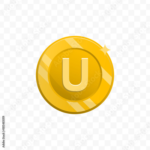 Glossy Cartoon Style Coin with Letter U for Cryptocurrency, Game, or Reward