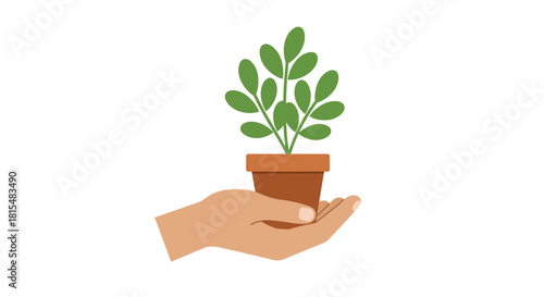 Caring for Growth Hand Holding a Potted Plant on White Background green energy