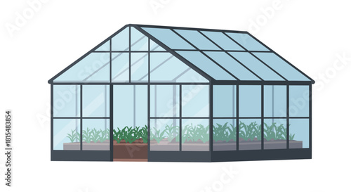 Illustration of a Modern Greenhouse for Gardening and Cultivation green energy