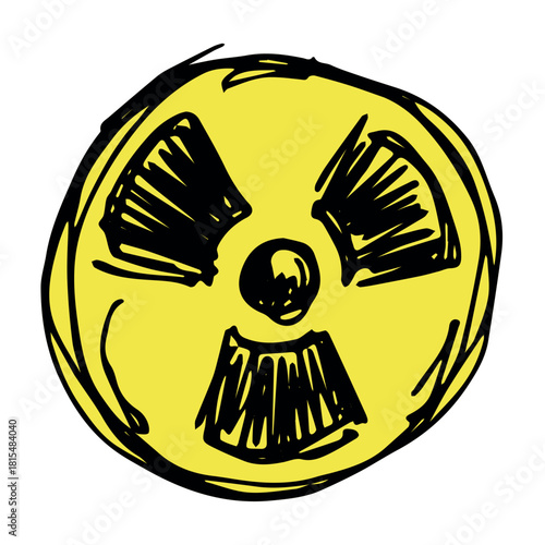 Hand drawn radiation sign Nuclear radiation hazard symbol Radioactive danger warning sign clipart in doodle style Nuclear safety Radioactive waste Single element for print, web, design, decor
